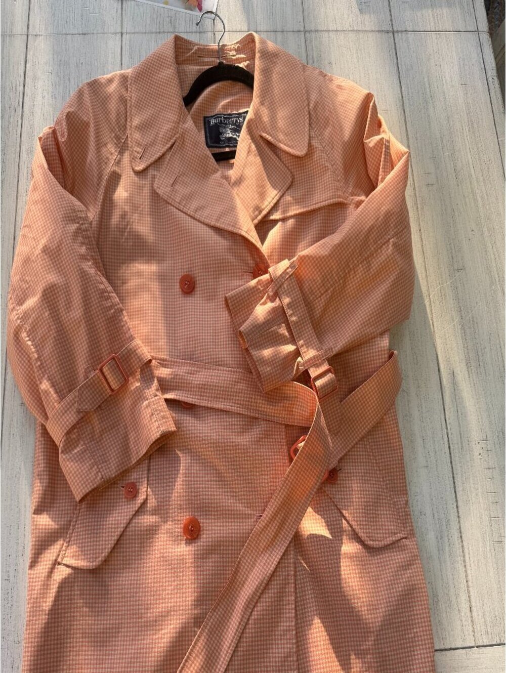 Vintage Burberrys London Orange Gingham Trench Coat 8 Long Belted Rare - Picture 3 of 6